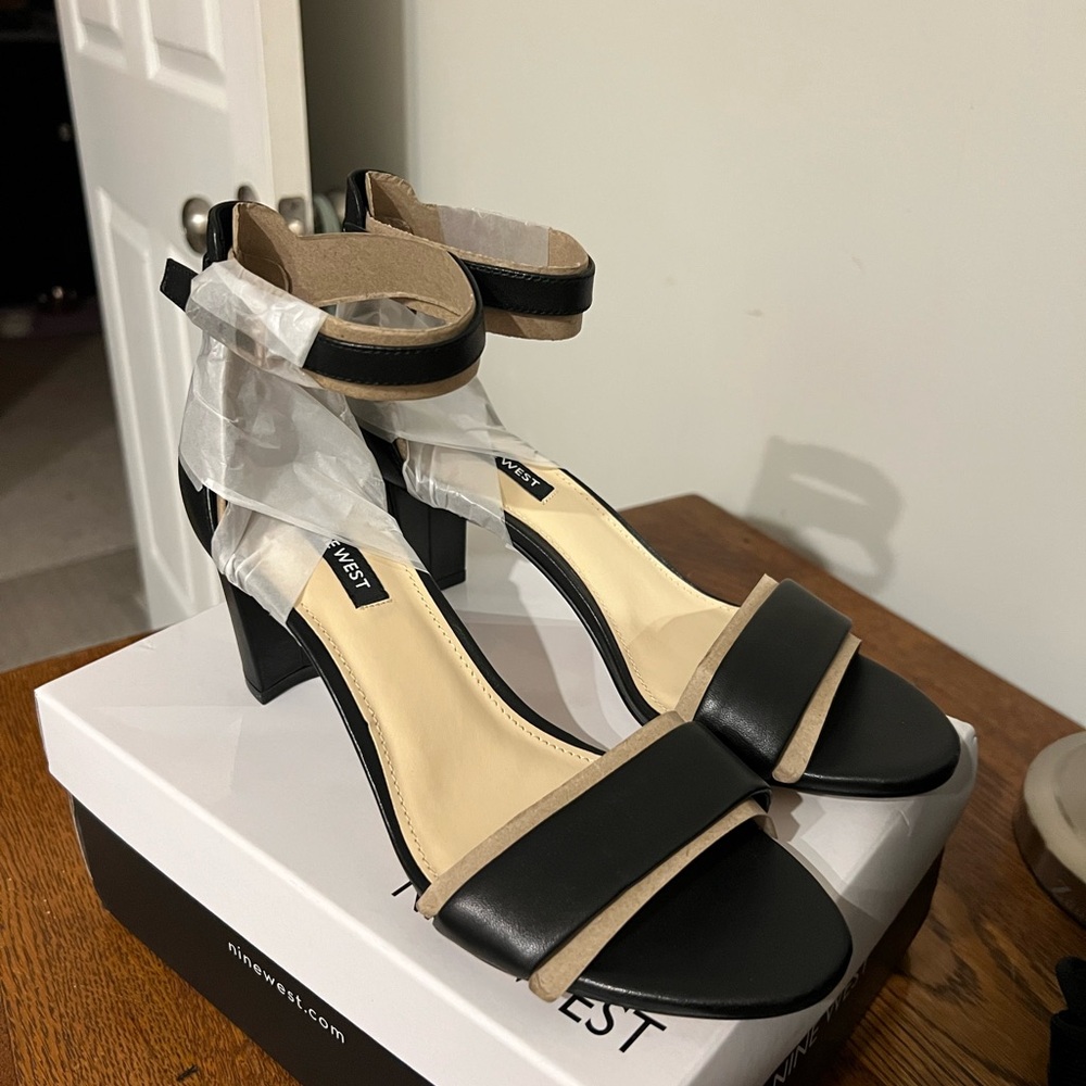 Nine West Black and Beige Heeled Sandals